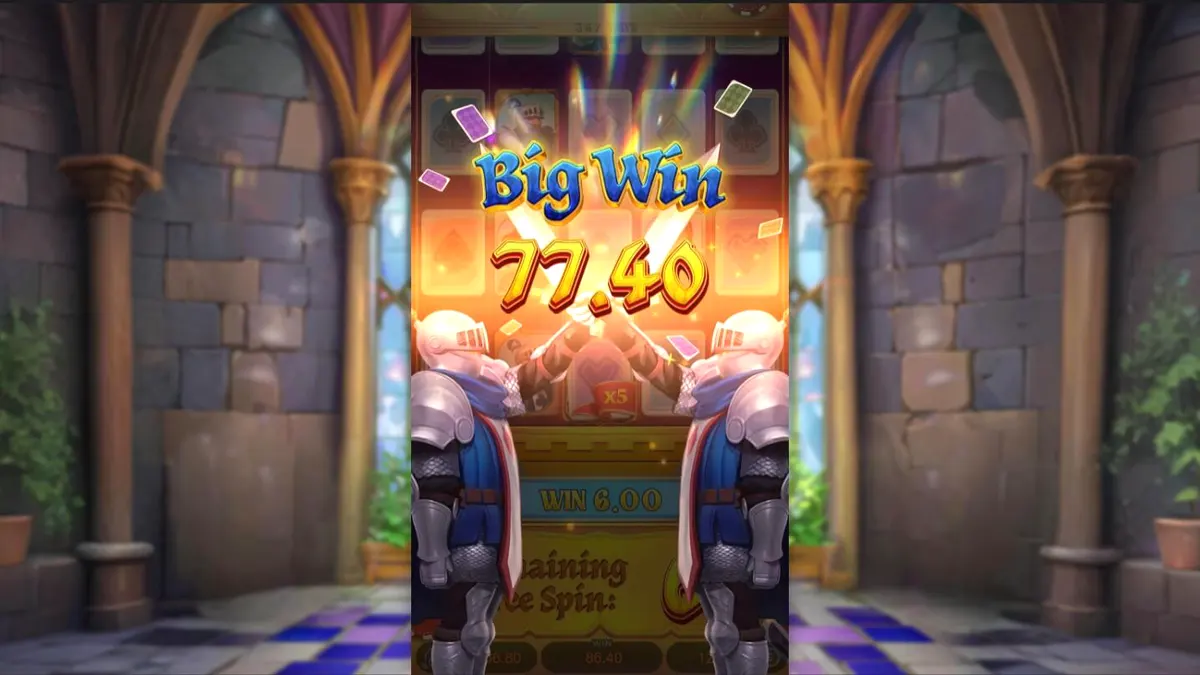 Tampilan visual slot Poker Kingdom Win dengan tema kerajaan dan simbol kartu poker.
